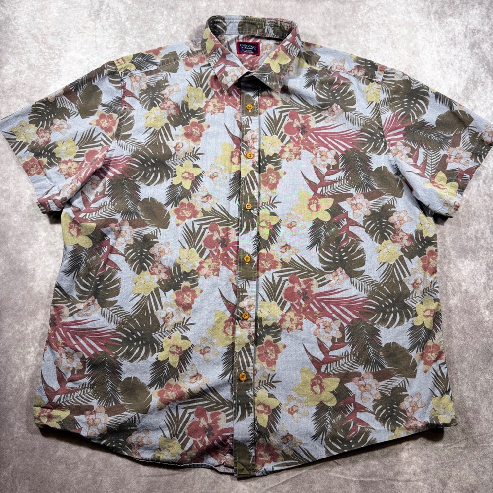 UNTUCKit Desisto Floral Palm Print Short Sleeve Shirt XXL Red 40592 Mens Regular - Picture 2 of 8